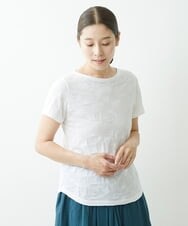 NGKGS31130 GIANNI LO GIUDICE(ジャンニ ロ ジュディチェ) [洗える・日本製]イレギュラーブロックジャガードカットソー ホワイト