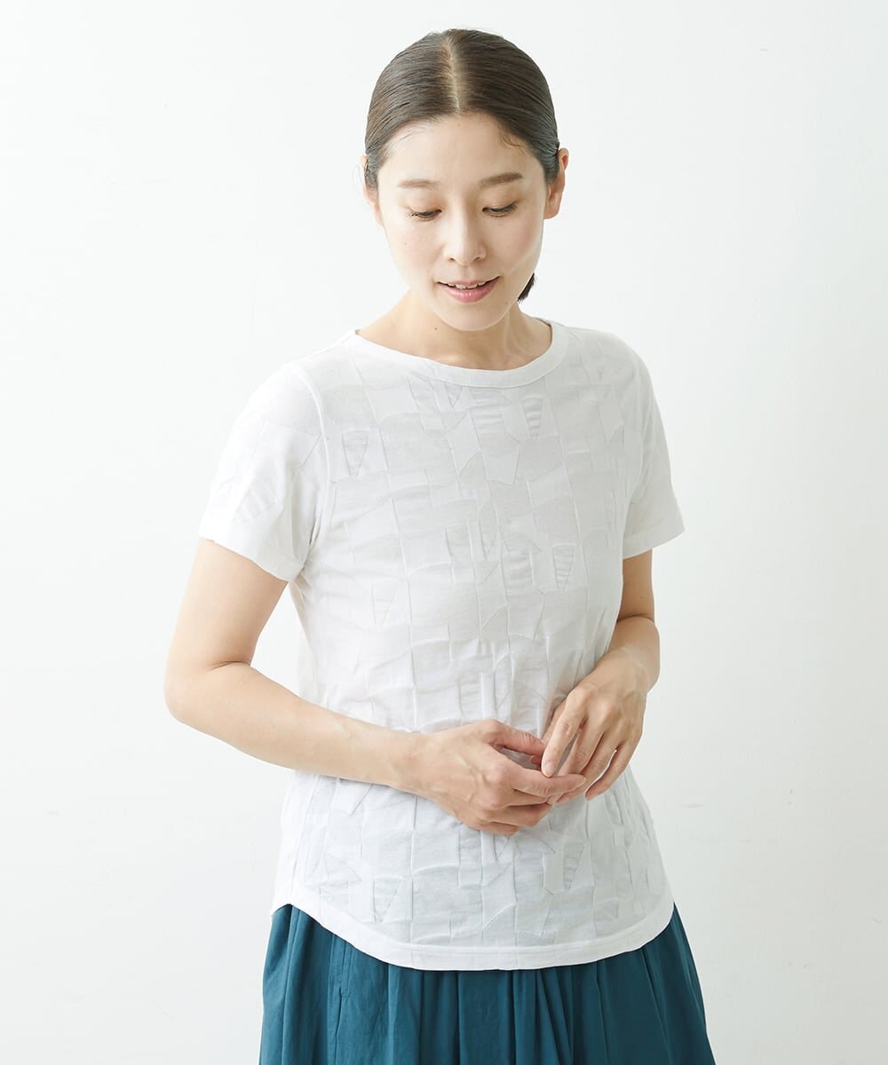 NGKGS31130 GIANNI LO GIUDICE(ジャンニ ロ ジュディチェ) [洗える・日本製]イレギュラーブロックジャガードカットソー ホワイト