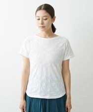 NGKGS31130 GIANNI LO GIUDICE(ジャンニ ロ ジュディチェ) [洗える・日本製]イレギュラーブロックジャガードカットソー ホワイト
