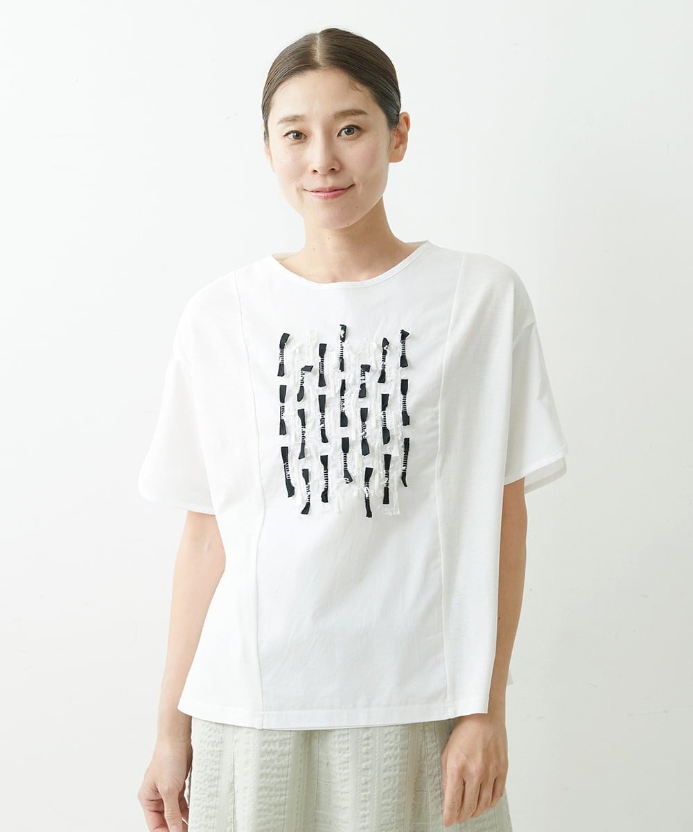 NGKGS32250 GIANNI LO GIUDICE [洗える・日本製]強撚天竺リボン刺繍カットソー