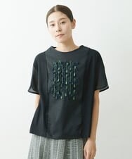 NGKGS32250 GIANNI LO GIUDICE(ジャンニ ロ ジュディチェ) [洗える・日本製]強撚天竺リボン刺繍カットソー ブラック