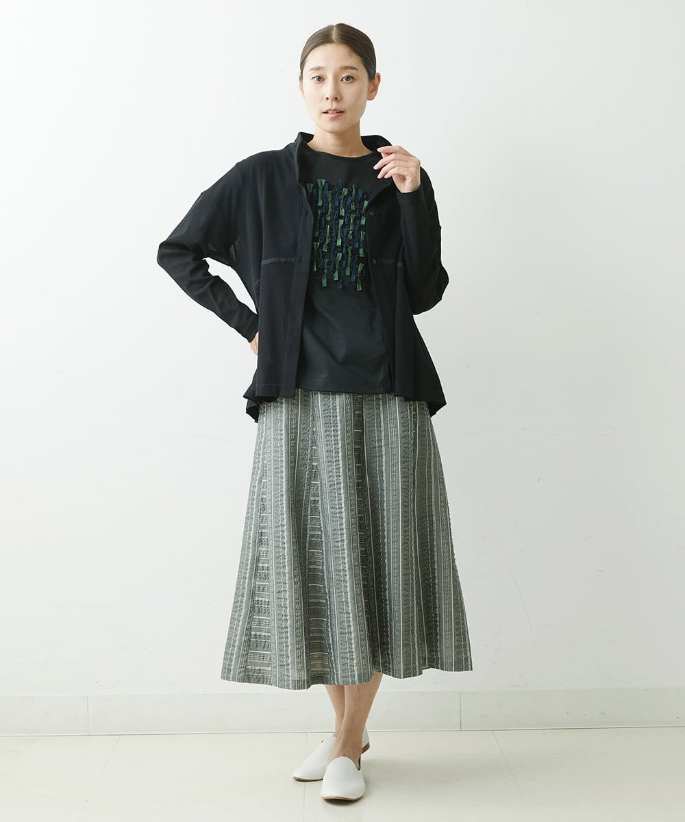 NGKGS32250 GIANNI LO GIUDICE(ジャンニ ロ ジュディチェ) [洗える・日本製]強撚天竺リボン刺繍カットソー ブラック
