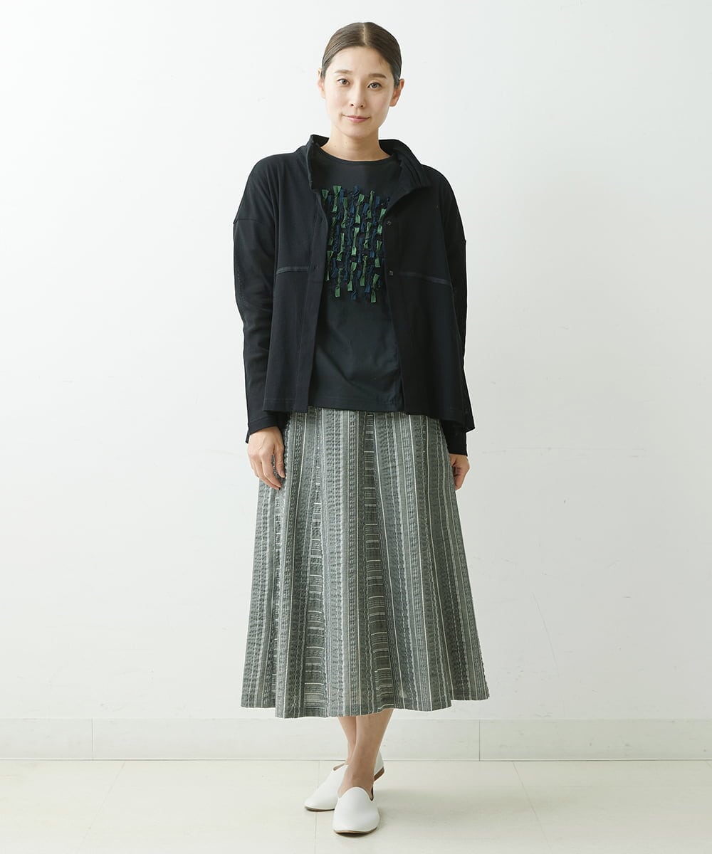 NGKGS32250 GIANNI LO GIUDICE(ジャンニ ロ ジュディチェ) [洗える・日本製]強撚天竺リボン刺繍カットソー ブラック
