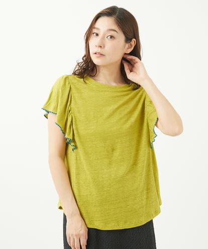 NGKGV31210 GIANNI LO GIUDICE [洗える]リネン天竺ラッフルスリーブカットソー