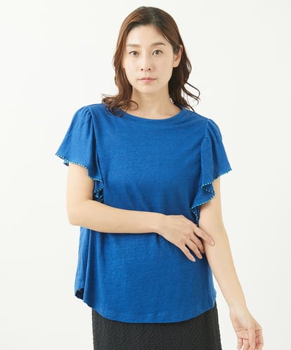 NGKGV31210 GIANNI LO GIUDICE [洗える]リネン天竺ラッフルスリーブカットソー