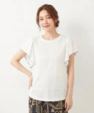 NGKGV31210 GIANNI LO GIUDICE(ジャンニ ロ ジュディチェ) [洗える]リネン天竺ラッフルスリーブカットソー ホワイト