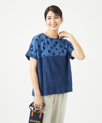 NGKHA11210 GIANNI LO GIUDICE [洗える・日本製]麻混ドットワッシャージャガードカットソープルオーバー