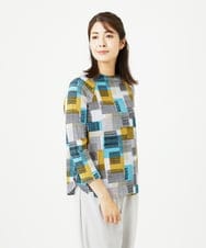 NGKHB31180 GIANNI LO GIUDICE(ジャンニ ロ ジュディチェ) [接触冷感・洗える]ルービックブロックプリント七分袖カットソー ブルー