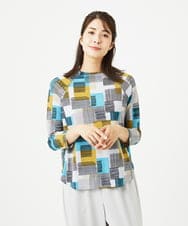NGKHB31180 GIANNI LO GIUDICE(ジャンニ ロ ジュディチェ) [接触冷感・洗える]ルービックブロックプリント七分袖カットソー ブルー
