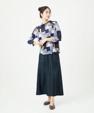 NGKHB31180 GIANNI LO GIUDICE(ジャンニ ロ ジュディチェ) [接触冷感・洗える]ルービックブロックプリント七分袖カットソー ネイビー
