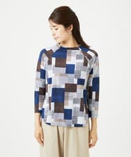 NGKHB31180 GIANNI LO GIUDICE(ジャンニ ロ ジュディチェ) [接触冷感・洗える]ルービックブロックプリント七分袖カットソー ネイビー