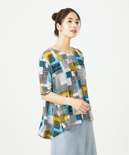 NGKHB32200 GIANNI LO GIUDICE [接触冷感・洗える]ルービックブロックプリント五分袖カットソー