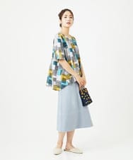 NGKHB32200 GIANNI LO GIUDICE(ジャンニ ロ ジュディチェ) [接触冷感・洗える]ルービックブロックプリント五分袖カットソー ブルー