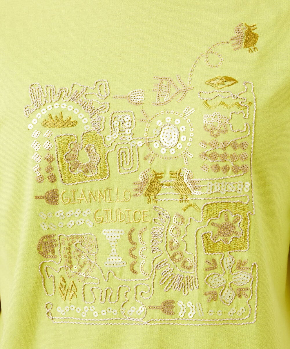 NGKHC06190 GIANNI LO GIUDICE(ジャンニ ロ ジュディチェ) [接触冷感・洗える・日本製]クールローレルスカイコット刺繍カットソー イエロー