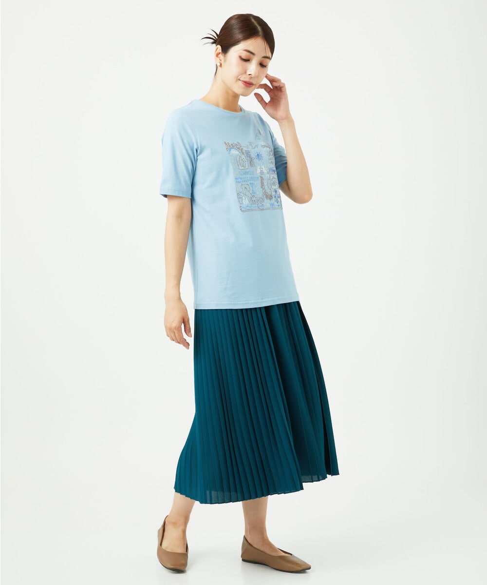 NGKHC06190 GIANNI LO GIUDICE(ジャンニ ロ ジュディチェ) [接触冷感・洗える・日本製]クールローレルスカイコット刺繍カットソー ライトブルー