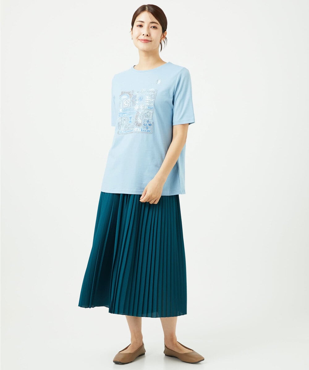 NGKHC06190 GIANNI LO GIUDICE(ジャンニ ロ ジュディチェ) [接触冷感・洗える・日本製]クールローレルスカイコット刺繍カットソー ライトブルー