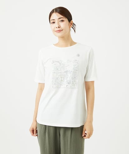 NGKHC06190 GIANNI LO GIUDICE [接触冷感・洗える・日本製]クールローレルスカイコット刺繍カットソー