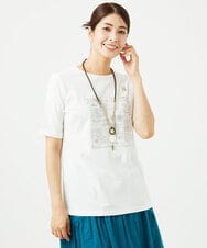 NGKHC06190 GIANNI LO GIUDICE(ジャンニ ロ ジュディチェ) [接触冷感・洗える・日本製]クールローレルスカイコット刺繍カットソー ホワイト