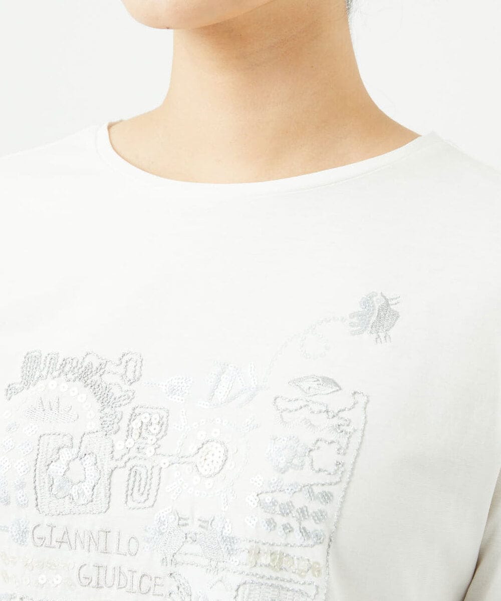 NGKHC06190 GIANNI LO GIUDICE(ジャンニ ロ ジュディチェ) [接触冷感・洗える・日本製]クールローレルスカイコット刺繍カットソー ホワイト