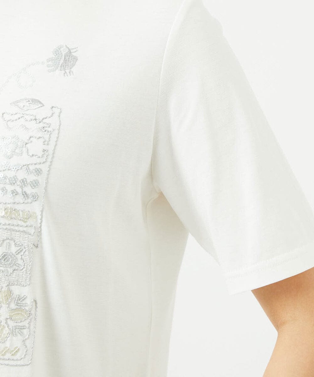 NGKHC06190 GIANNI LO GIUDICE(ジャンニ ロ ジュディチェ) [接触冷感・洗える・日本製]クールローレルスカイコット刺繍カットソー ホワイト