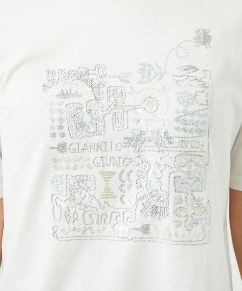 NGKHC06190 GIANNI LO GIUDICE(ジャンニ ロ ジュディチェ) [接触冷感・洗える・日本製]クールローレルスカイコット刺繍カットソー ホワイト