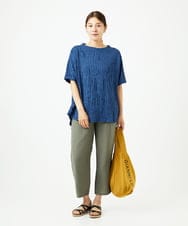 NGKHC71210 GIANNI LO GIUDICE(ジャンニ ロ ジュディチェ) [洗える・日本製]麻混ギンガムワッシャージャガードカットソー ブルー