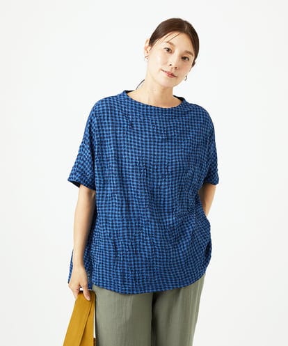 NGKHC71210 GIANNI LO GIUDICE [洗える・日本製]麻混ギンガムワッシャージャガードカットソー