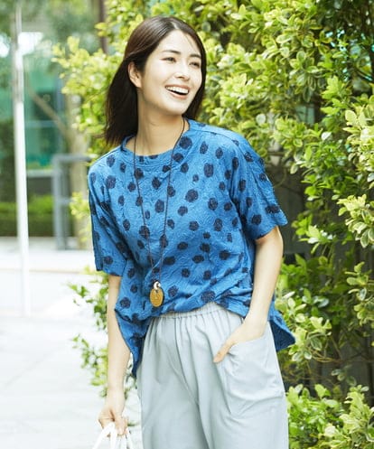 NGKHC72210 GIANNI LO GIUDICE [洗える・日本製]麻混ドットワッシャージャガードカットソー