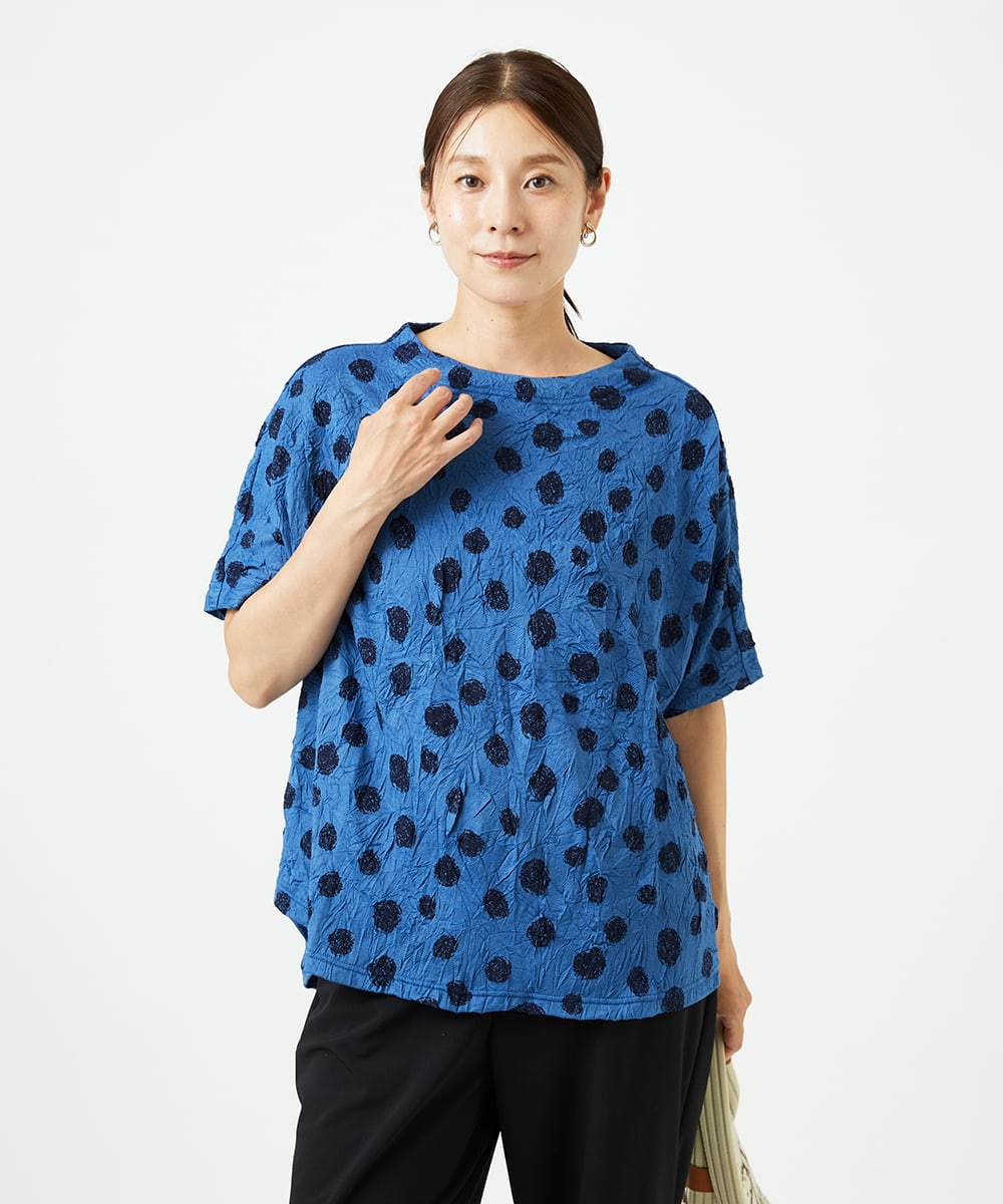 NGKHC72210 GIANNI LO GIUDICE [洗える・日本製]麻混ドットワッシャージャガードカットソー