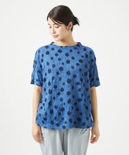NGKHC72210 GIANNI LO GIUDICE(ジャンニ ロ ジュディチェ) [洗える・日本製]麻混ドットワッシャージャガードカットソー ブルー