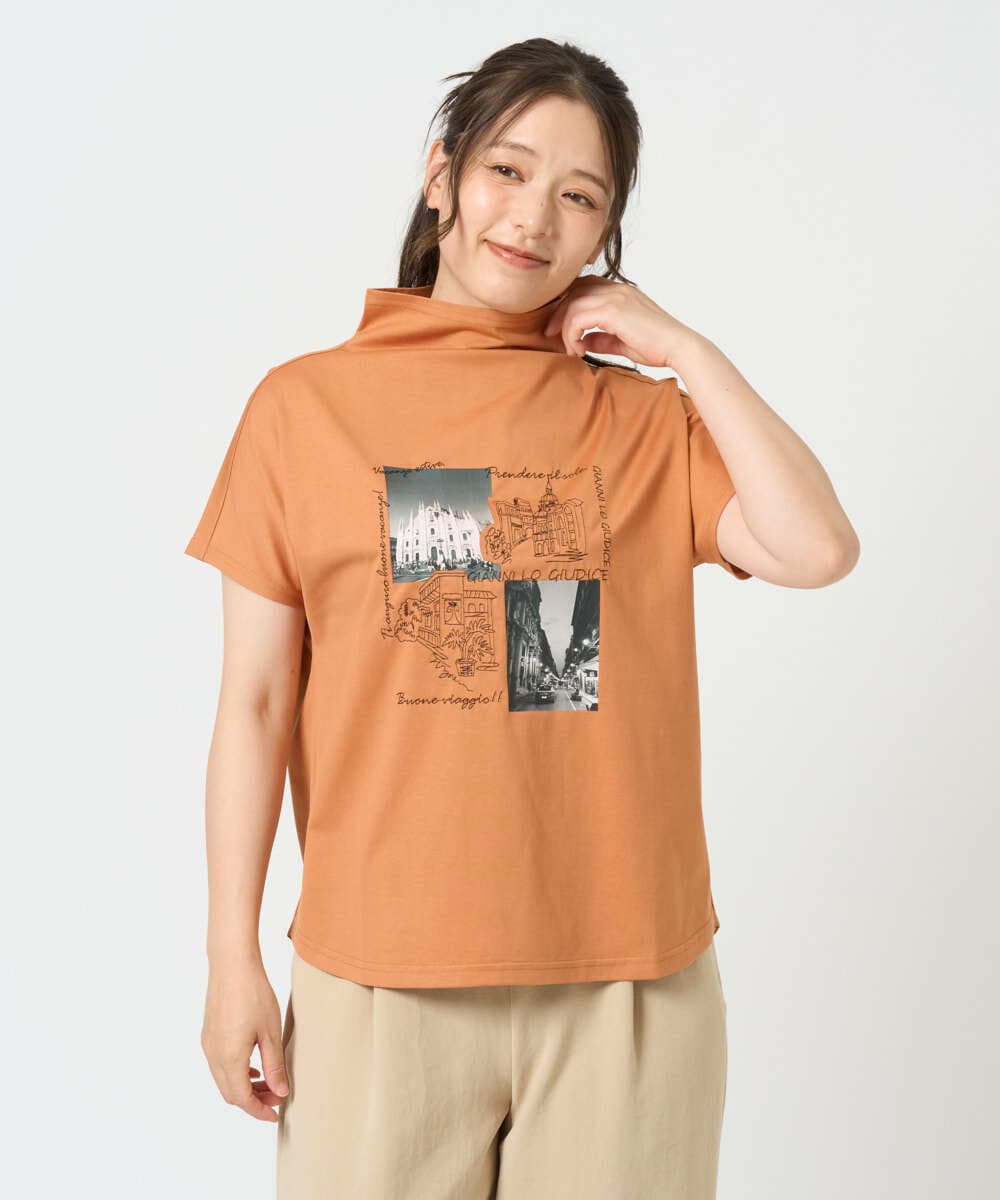 NGKHD01150 GIANNI LO GIUDICE(ジャンニ ロ ジュディチェ) [洗える]天竺フォトプリントTシャツ オレンジ