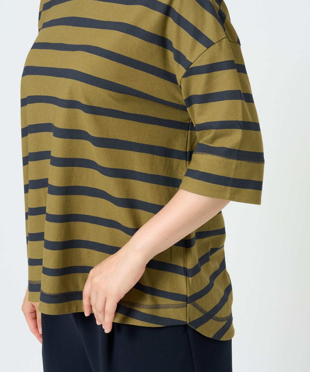 NGKHD06180 GIANNI LO GIUDICE(ジャンニ ロ ジュディチェ) [洗える・日本製]抜染ボーダーカットソー カーキ