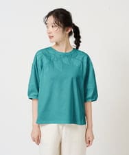 NGKHD66150 GIANNI LO GIUDICE(ジャンニ ロ ジュディチェ) [洗える]ボタニカル刺繍天竺カットソー ブルー