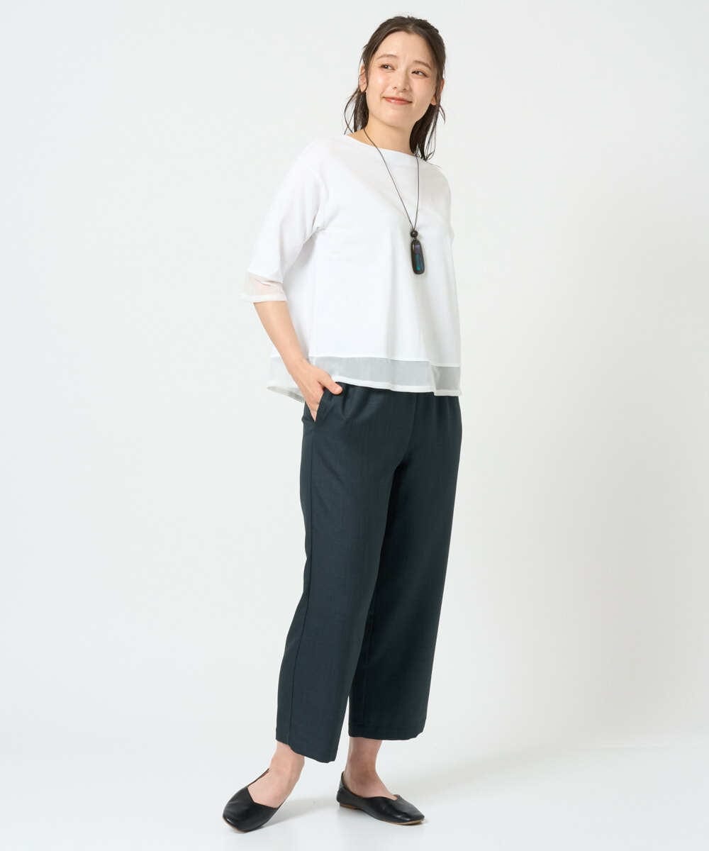 NGKHD67110 GIANNI LO GIUDICE(ジャンニ ロ ジュディチェ) [洗える]チュール切替え天竺カットソー グリーン