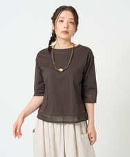 NGKHD67110 GIANNI LO GIUDICE(ジャンニ ロ ジュディチェ) [洗える]チュール切替え天竺カットソー ブラウン