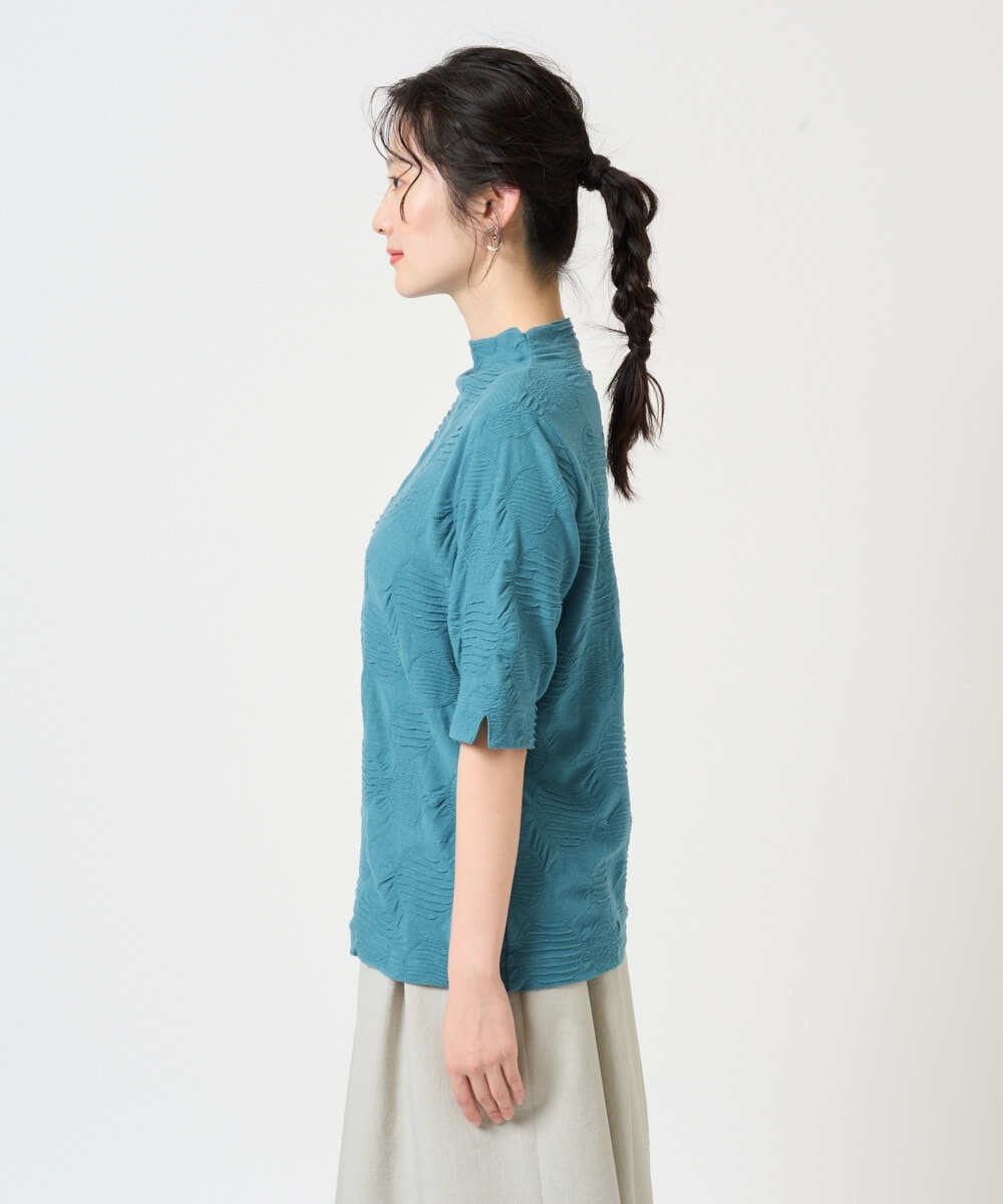 NGKHD68150 GIANNI LO GIUDICE(ジャンニ ロ ジュディチェ) [洗える・日本製]ドットタックハイネックカットソー ブルー