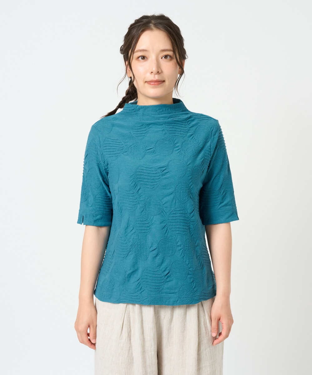 NGKHD68150 GIANNI LO GIUDICE(ジャンニ ロ ジュディチェ) [洗える・日本製]ドットタックハイネックカットソー ブルー