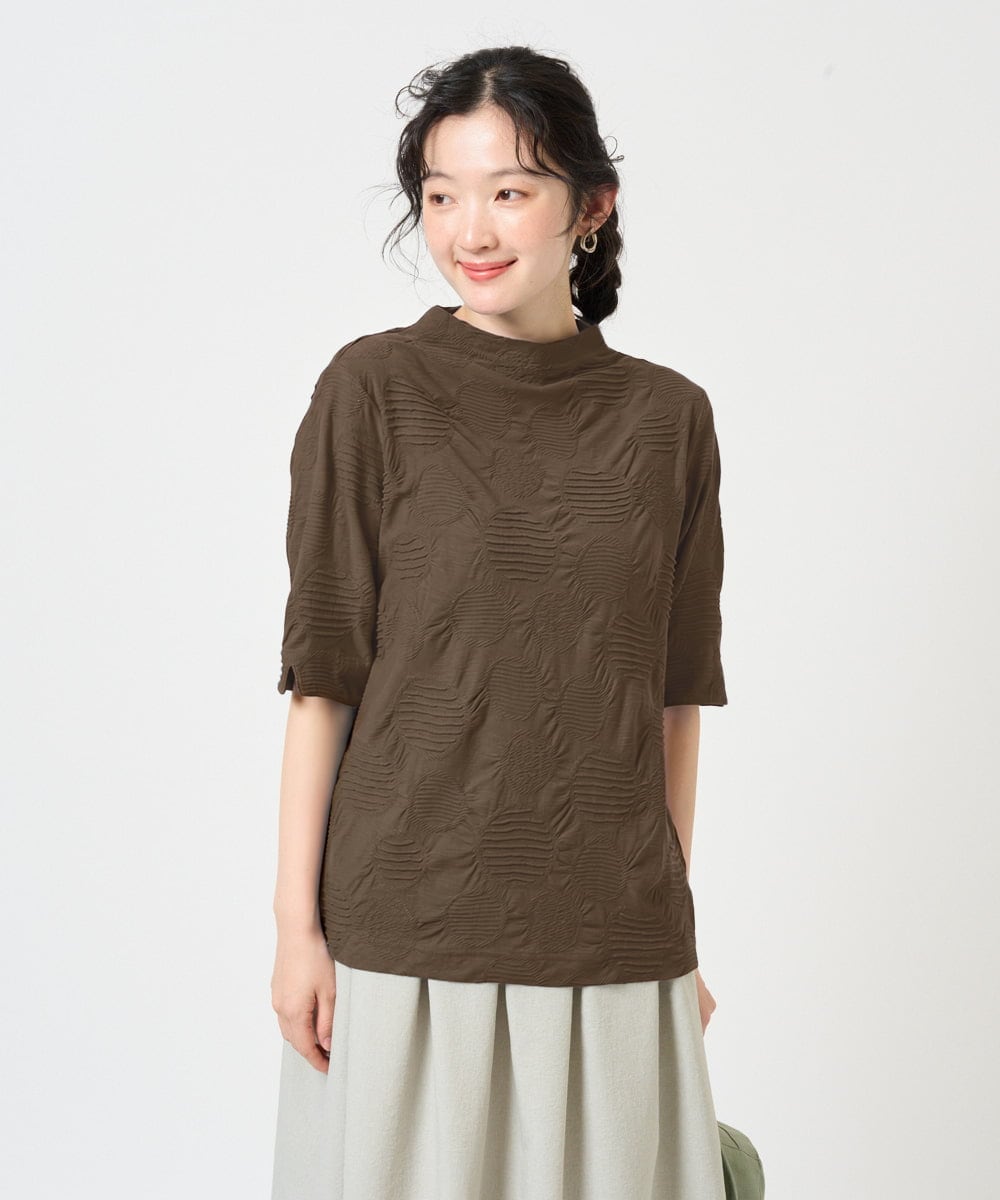 NGKHD68150 GIANNI LO GIUDICE(ジャンニ ロ ジュディチェ) [洗える・日本製]ドットタックハイネックカットソー ブラウン