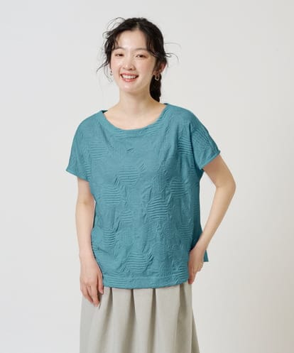NGKHD69140 GIANNI LO GIUDICE [洗える・日本製]ドットタックフレンチスリーブ異素材ドッキングカットソー