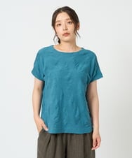 NGKHD69140 GIANNI LO GIUDICE(ジャンニ ロ ジュディチェ) [洗える・日本製]ドットタックフレンチスリーブ異素材ドッキングカットソー ブルー