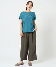 NGKHD69140 GIANNI LO GIUDICE(ジャンニ ロ ジュディチェ) [洗える・日本製]ドットタックフレンチスリーブ異素材ドッキングカットソー ブルー