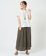 NGKHD69140 GIANNI LO GIUDICE(ジャンニ ロ ジュディチェ) [洗える・日本製]ドットタックフレンチスリーブ異素材ドッキングカットソー ブルー