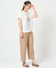 NGKHD69140 GIANNI LO GIUDICE(ジャンニ ロ ジュディチェ) [洗える・日本製]ドットタックフレンチスリーブ異素材ドッキングカットソー ブルー