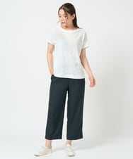 NGKHD69140 GIANNI LO GIUDICE(ジャンニ ロ ジュディチェ) [洗える・日本製]ドットタックフレンチスリーブ異素材ドッキングカットソー ブルー