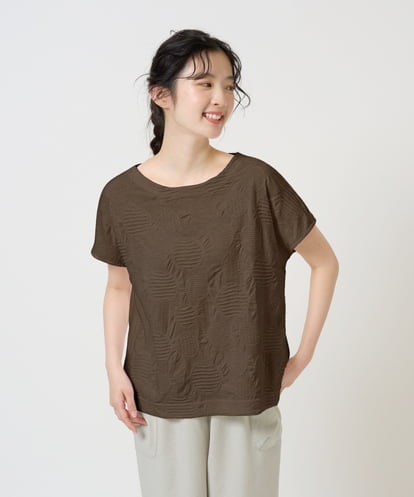 NGKHD69140 GIANNI LO GIUDICE [洗える・日本製]ドットタックフレンチスリーブ異素材ドッキングカットソー