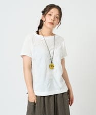NGKHD69140 GIANNI LO GIUDICE(ジャンニ ロ ジュディチェ) [洗える・日本製]ドットタックフレンチスリーブ異素材ドッキングカットソー ホワイト