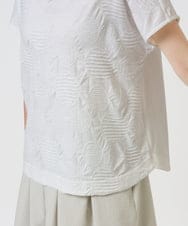 NGKHD69140 GIANNI LO GIUDICE(ジャンニ ロ ジュディチェ) [洗える・日本製]ドットタックフレンチスリーブ異素材ドッキングカットソー ホワイト