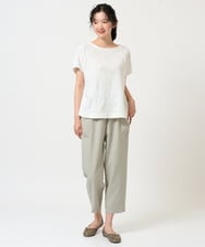 NGKHD69140 GIANNI LO GIUDICE(ジャンニ ロ ジュディチェ) [洗える・日本製]ドットタックフレンチスリーブ異素材ドッキングカットソー ホワイト