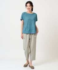 NGKHD69140 GIANNI LO GIUDICE(ジャンニ ロ ジュディチェ) [洗える・日本製]ドットタックフレンチスリーブ異素材ドッキングカットソー ホワイト