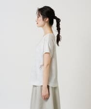 NGKHD69140 GIANNI LO GIUDICE(ジャンニ ロ ジュディチェ) [洗える・日本製]ドットタックフレンチスリーブ異素材ドッキングカットソー ホワイト